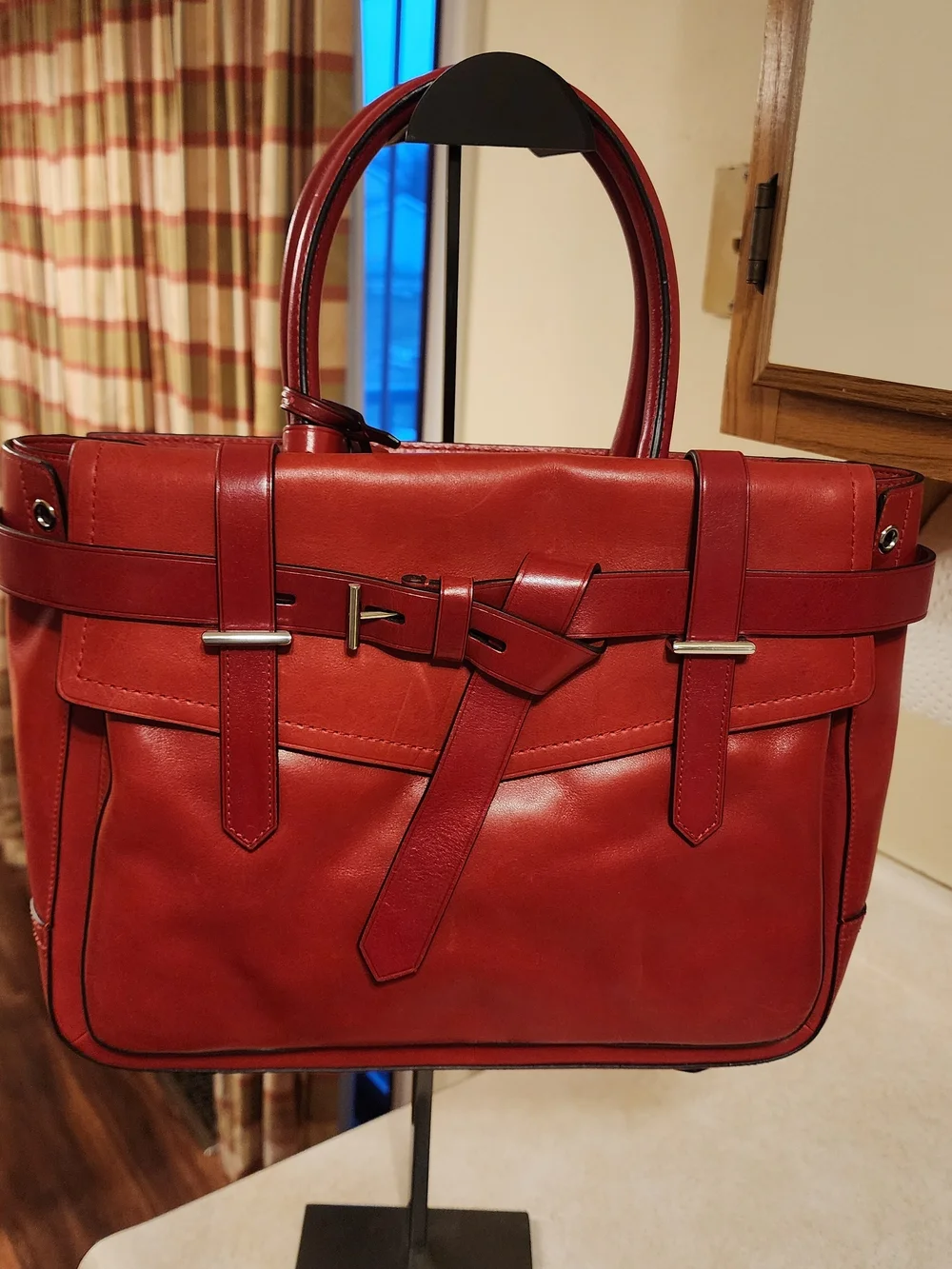 red leather Reed Krakoff Boxer tote bag distinctive front belt detail
